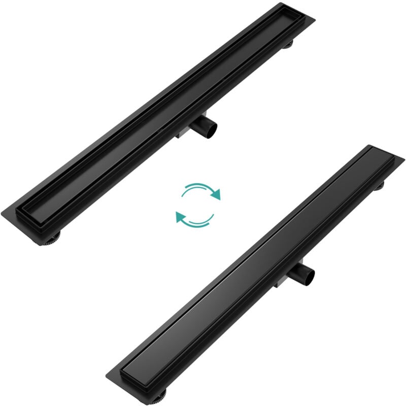 Emke - Caniveau de douche en acier inoxydable, siphon de sol 2 en 1, Caniveau de douche avec arrêt des odeurs et filtre à cheveux, noir 90cm