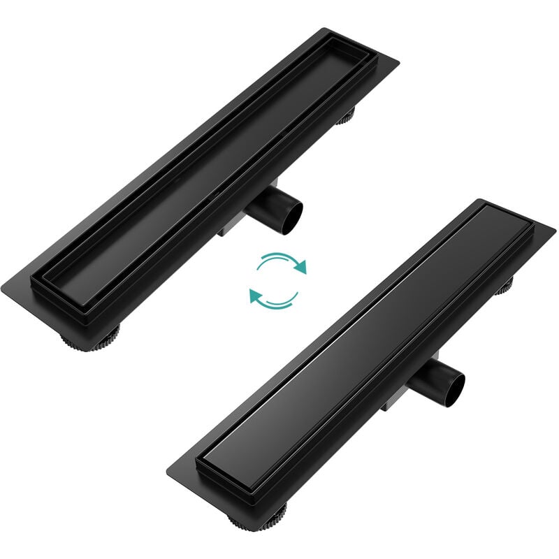 Emke - Caniveau de douche en acier inoxydable, siphon de sol 2 en 1, Caniveau de douche avec arrêt des odeurs et filtre à cheveux, noir 50cm