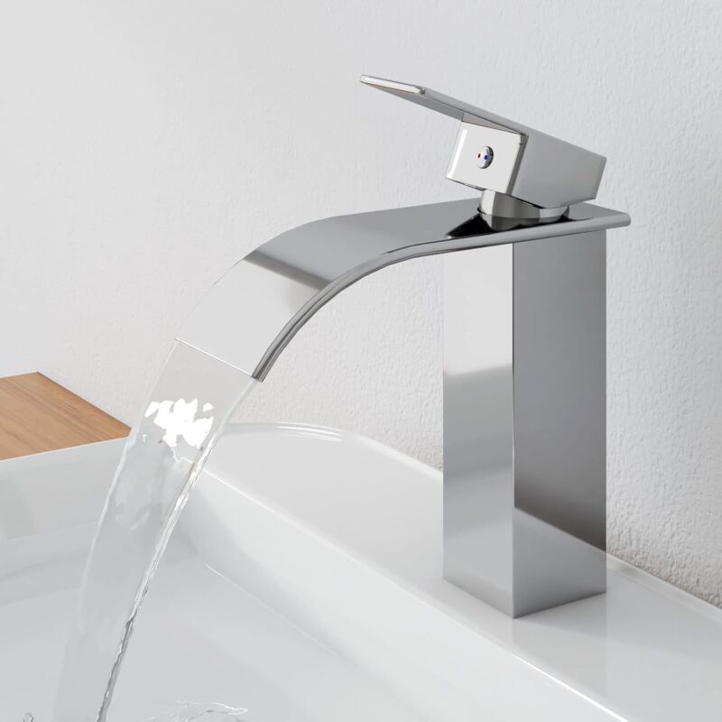 EMKE Cascade de robinet de lavabo, robinet de lavabo pour salle de bain, robinet de salle de bain en acier inoxydable, mitigeur de lavabo à levier