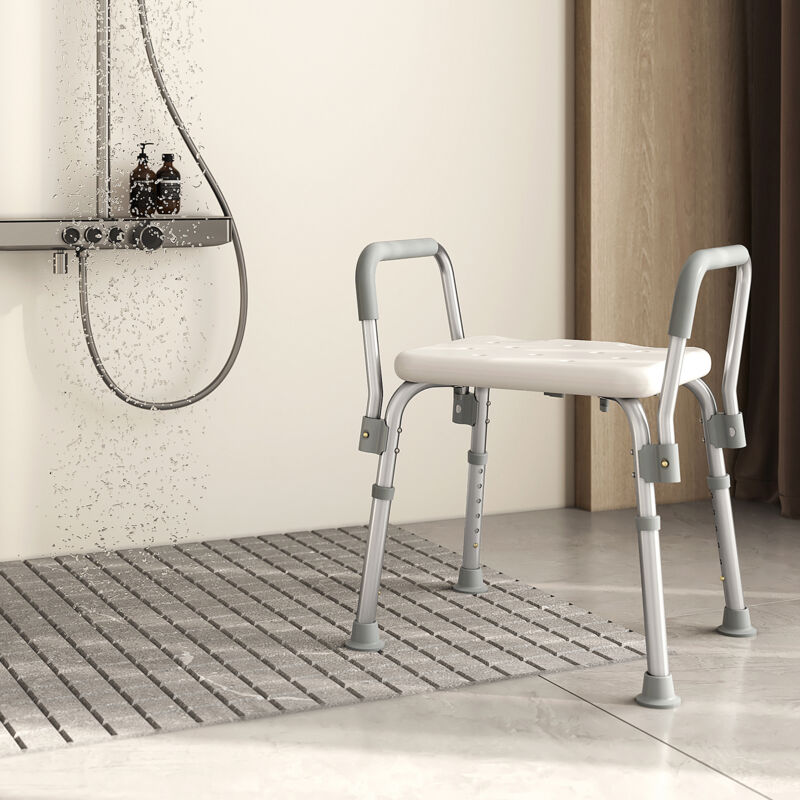 Emke - Chaise de douche Réglable en hauteur 6 positions Siège de douche avec accoudoir Charge max. 136 Kg Blanc