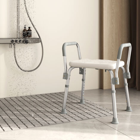 EMKE Chaise de douche Réglable en hauteur 6 positions Siège de douche avec accoudoir Charge max. 136 Kg Blanc