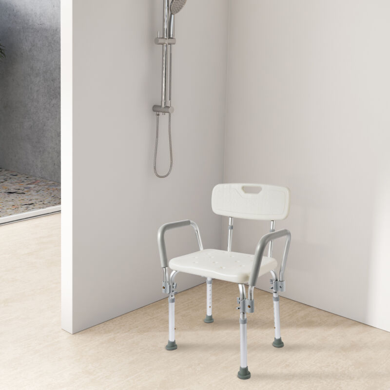 Emke - Chaise de douche Réglable en hauteur 6 positions Siège de douche avec accoudoir et dossier Accoudoir amovibles Charge max. 135 Kg Blanc