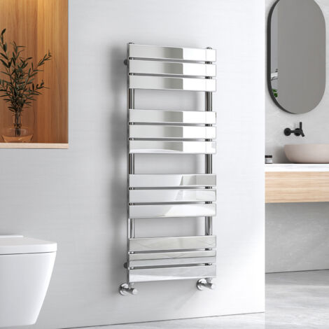 EMKE Chrome Flat Panel Heated Towel Rail Bathroom Ladder Radiator Warmer Central Heating Towel Rails 1200 x 500 mm