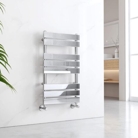 EMKE Chrome Flat Panel Heated Towel Rail Central Heating Radiators for Bathroom Kitchen 800 x 500 mm Towel Radiator