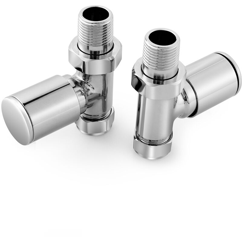 Emke - Chrome Modern Straight Radiator Valves Rad Heated Towel Rail Pair 15mm 1/2