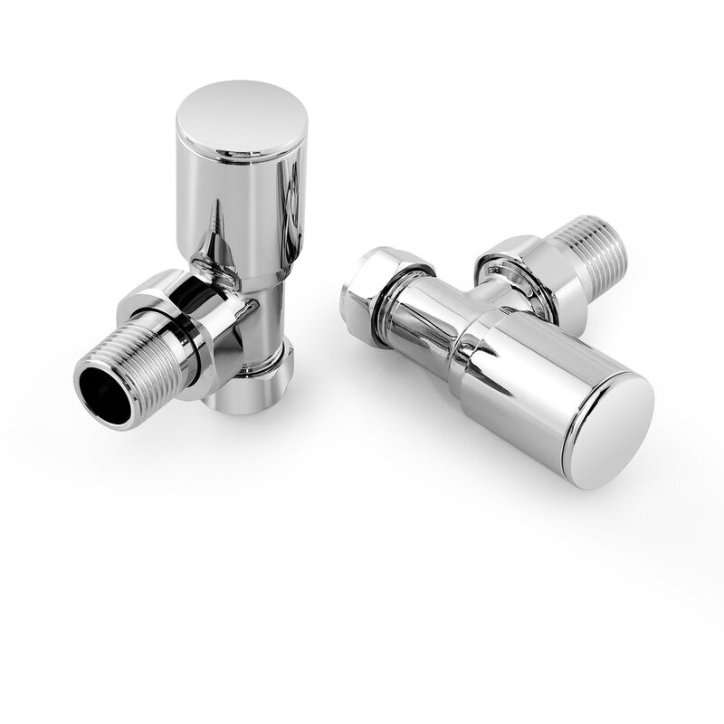 Emke - Chrome Radiator Valves Round 15mm Pair Radiator Angled for Towel Rails Central Heating Radiators