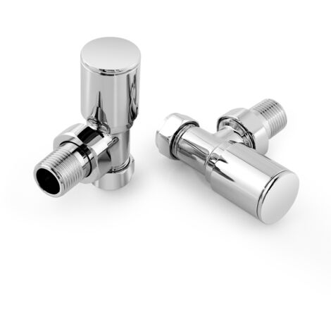 EMKE Chrome Radiator Valves Round 15mm Pair Radiator Angled for Towel Rails Central Heating Radiators