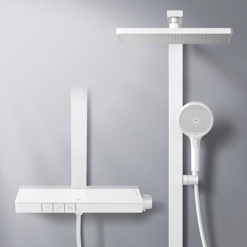 Colonne de douche Thermostat Ensemble de colonne de douche avec plaque thermostatique de 40 cm, tige de douche, douchette à main avec 4 mode,