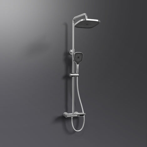 EMKE Columna de ducha con termostato, conjunto de ducha, conjunto de columna de ducha con barra de ducha, ducha de mano con 3 modos de salida, ducha de lluvia, cromo