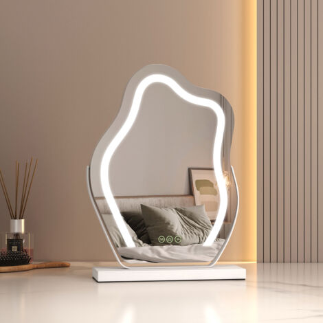 EMKE Cosmetic Hollywood Vanity Mirror with 3 Colours LED Variable Light 360° Rotation Irregular Makeup Mirror, 30x40cm White