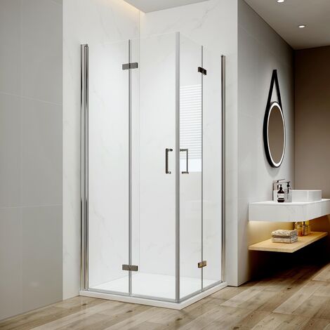 EMKE Duschkabine Eckeinstieg 80 x 100 x 195 cm Falttür Dusche 180º Klappbar Duschwand Duschabtrennung 6mm ESG Sicherheitsglas