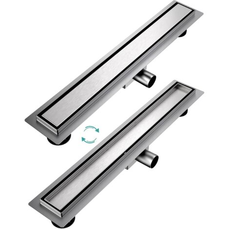 EMKE Duschrinne Edelstahl Komplettset Befliesbar Bodenablauf Dusche Siphon mit Geruchsstop und Haarsieb Randablauf, Duschablauf Ablaufrinne Dusche Doppelseitige Duschabfluss für Badezimmer 60cm