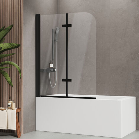 EMKE Duschwand für Badewanne Mattschwarzer Badewannenfaltwand 2-teilig Faltbar 110x140cm Badewannen-Duschwand 6mm NANO-GLAS