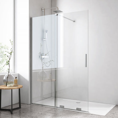 EMKE Duschwand Walk In Rahmen Duschtrennwand Für Badewanne 8 mm Dusche Glas NANO einfach-Reinigung Beschichtung