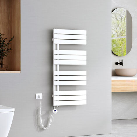 EMKE Elektrischer Badheizkörper 104 x 50 cm 600 W Weiß Handtuchwärmer mit WiFi Tuya App-Steuerung IPX4 4 Modi