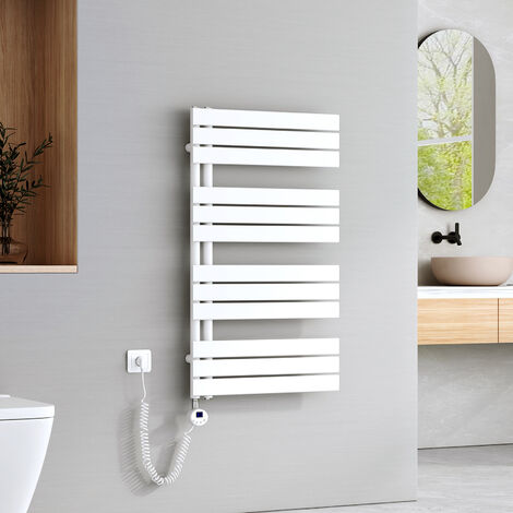 EMKE Elektrischer Badheizkörper 104 x 60 cm 600 W Weiß Handtuchwärmer mit WiFi Tuya App-Steuerung IPX4 4 Modi