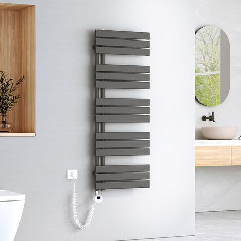 EMKE Elektrischer Badheizkörper 132 x 50 cm 800 W Anthrazit Handtuchwärmer mit WiFi Tuya App-Steuerung IPX4 4 Modi