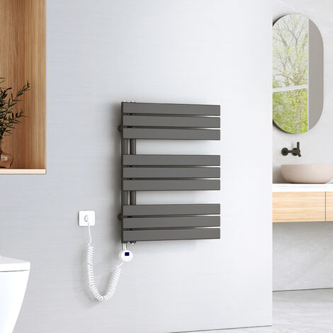 EMKE Elektrischer Badheizkörper 76 x 60 cm 400 W Anthrazit Handtuchwärmer mit WiFi Tuya App-Steuerung IPX4 4 Modi