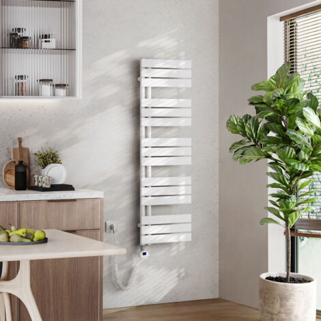 EMKE Elektrischer Badheizkörper mit WiFi 132 x 40 cm Weiß 600 W Handtuchheizkörper, Smart Home, Flachrohr 24/7 Timer & Alexa kompatibel