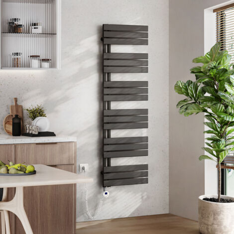 EMKE Elektrischer Badheizkörper mit WiFi 160 x 50 cm Anthrazit 1000 W Handtuchheizkörper, Smart Home, Flachrohr 24/7 Timer & Alexa kompatibel