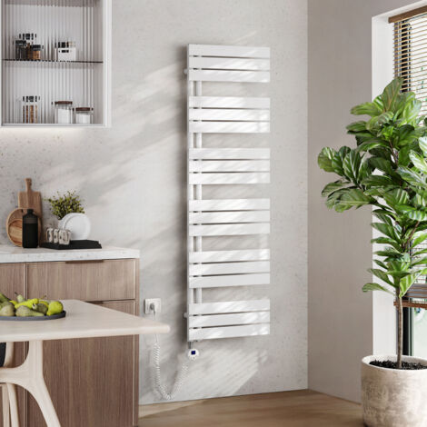 EMKE Elektrischer Badheizkörper mit WiFi 160 x 50 cm Weiß 1000 W Handtuchheizkörper, Smart Home, Flachrohr 24/7 Timer & Alexa kompatibel
