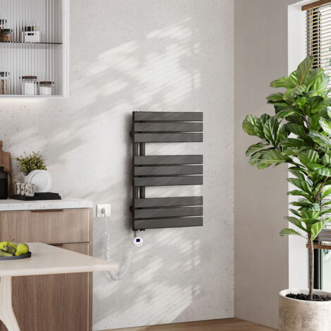 EMKE Elektrischer Badheizkörper mit WiFi 76 x 50 cm Anthrazit 400 W Handtuchheizkörper, Smart Home, Flachrohr 24/7 Timer & Alexa kompatibel