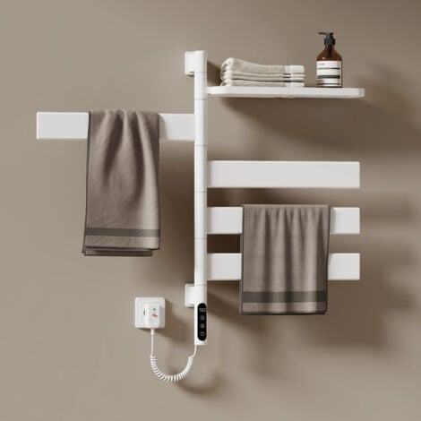 EMKE Elektrischer Handtuchhalter 45x76 cm Weiß Handtuchtrockner mit Temperaturregler und Zeitsteuerung 180° Drehbar mit Ablage APP und Sprachsteuerung