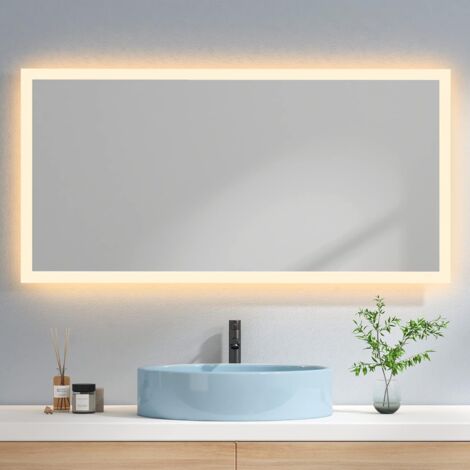 EMKE Espejo de baño con luz Espejo de baño LED, espejo para baño horizontal, espejo de baño de gran tamaño, 120 x 60 cm Luz cálida 3000K