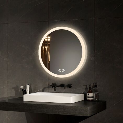 EMKE Espejo de baño redondo LED con interruptor táctil, antivaho, 3 colores, regulable, función memoria, diámetro 50 cm