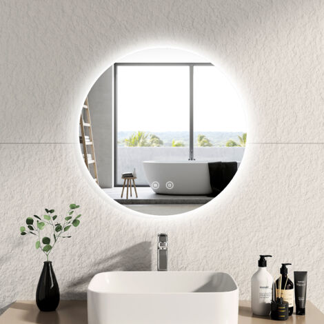 EMKE Espejos de baño redondo con retroiluminación LED, Interruptor táctil Antivaho Regulable - Diámetro 60cm Luz Blanca fría