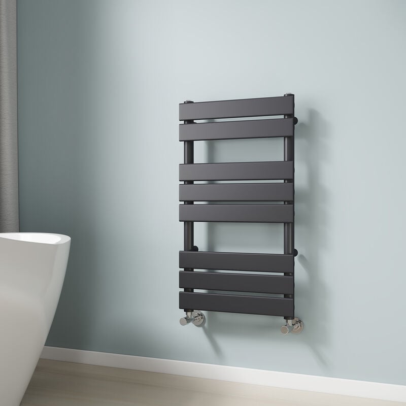 Emke - Flat Panel Heated Towel Rail Bathroom Anthracite Central Heating Rad Radiator Ladder Radiator Warmer 800x450mm