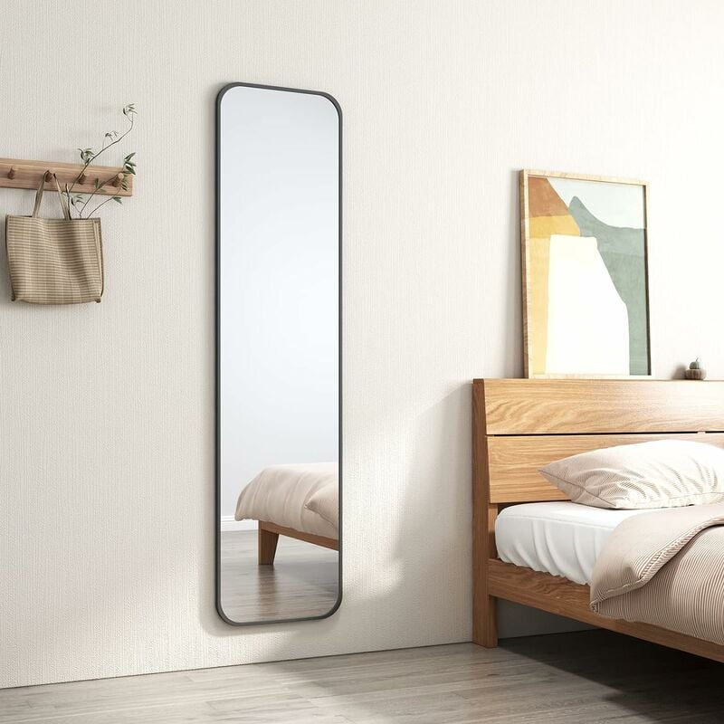 Freestanding Mirror 160x40cm Full Length Body Mirror for Bathroom/Bedroom/Wardrobe Black Metal Frame - Emke