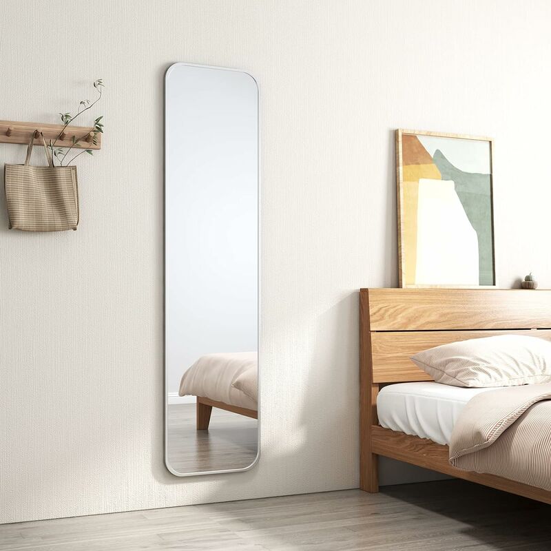 Freestanding Mirror 160x40cm Full Length Body Mirror for Bathroom/Bedroom/Wardrobe Silver Metal Frame - Emke