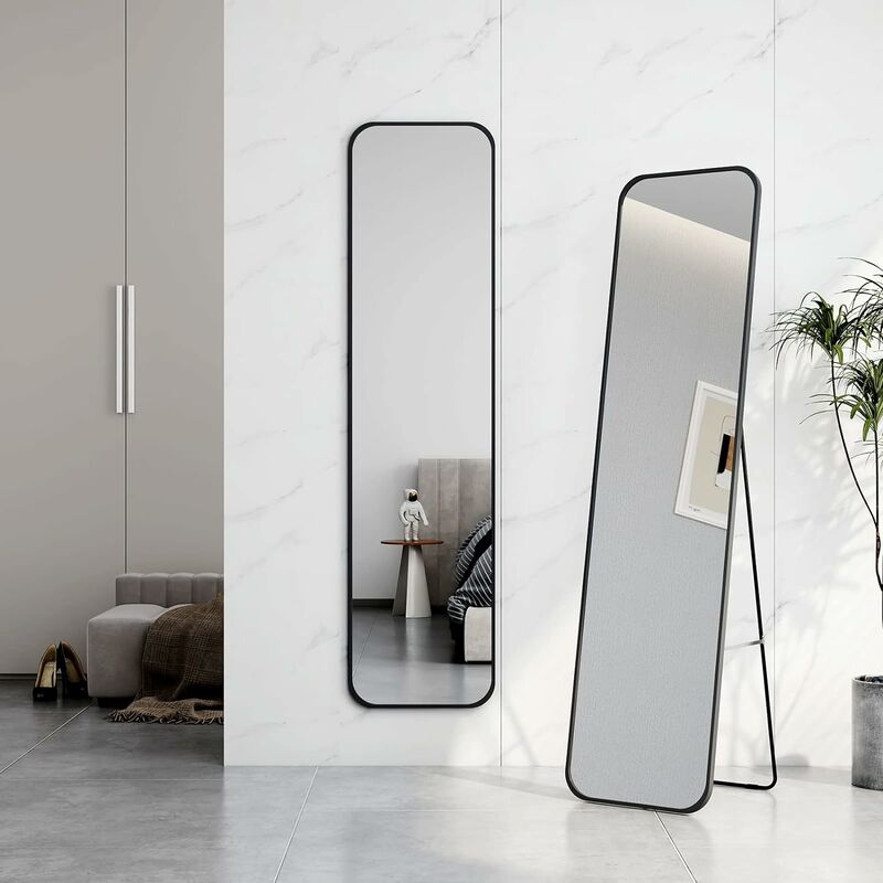 Freestanding Mirror 160x40cm Full Length Mirror for Living Room Bedroom Black Metal Frame Large Mirror - Emke