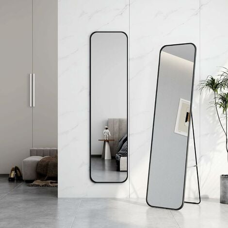 59” x 16” Full Length Mirror, Floor Mirror Full Body Mirror, Standing  Leaning Mirror, Wall Mounted Hanging Mirror with Stand Aluminum Alloy Thin  Frame