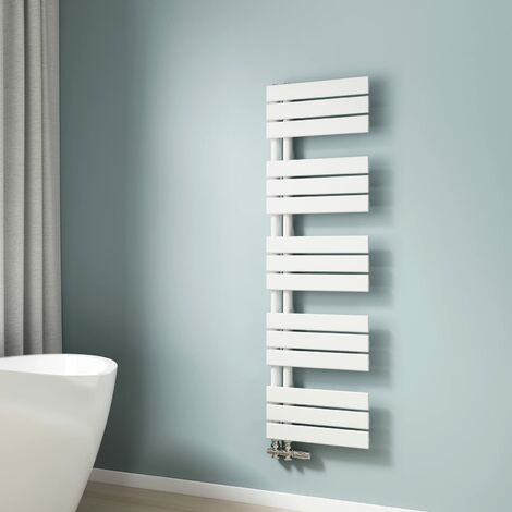 EMKE Handtuchwärmer Weiß Flach 1320x400 mm,Badheizkörper für Badezimmer Handtuchtrockner, Panel Handtuchhalter Seitenanschluss für Wasser 570W