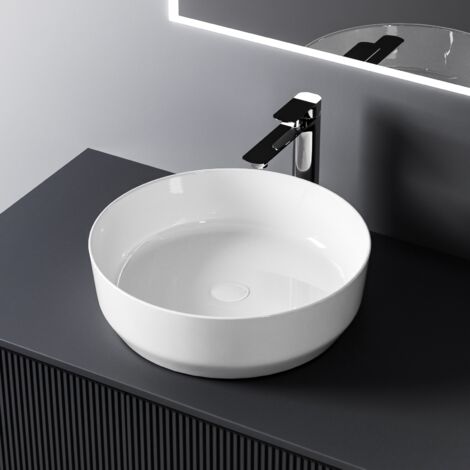 EMKE Handwaschbecken 39 x 39 x 12 mm Ovales Keramikwaschbecken Weiß Glänzend
