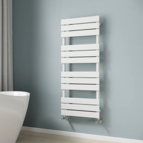 EMKE Heated Towel Rail Bathroom Radiator White Flat Panel Towel Radiator 1200 x 500mm Ladder Radiator Warmer