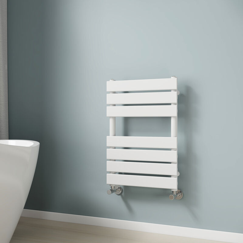 Heated Towel Rail Bathroom Radiator White Flat Panel Towel Radiator 650 x 450mm Ladder Radiator Warmer - Emke