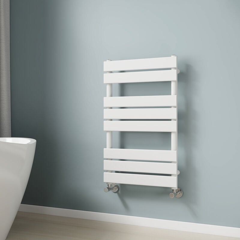 Heated Towel Rail Bathroom Radiator White Flat Panel Towel Radiator 800 x 500mm Ladder Radiator Warmer - Emke