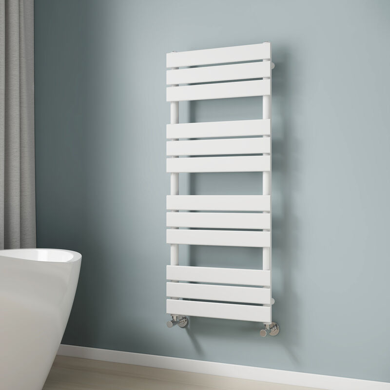 Emke - Heated Towel Rail Bathroom Radiator White Flat Panel Towel Radiator 1200 x 500mm Ladder Radiator Warmer