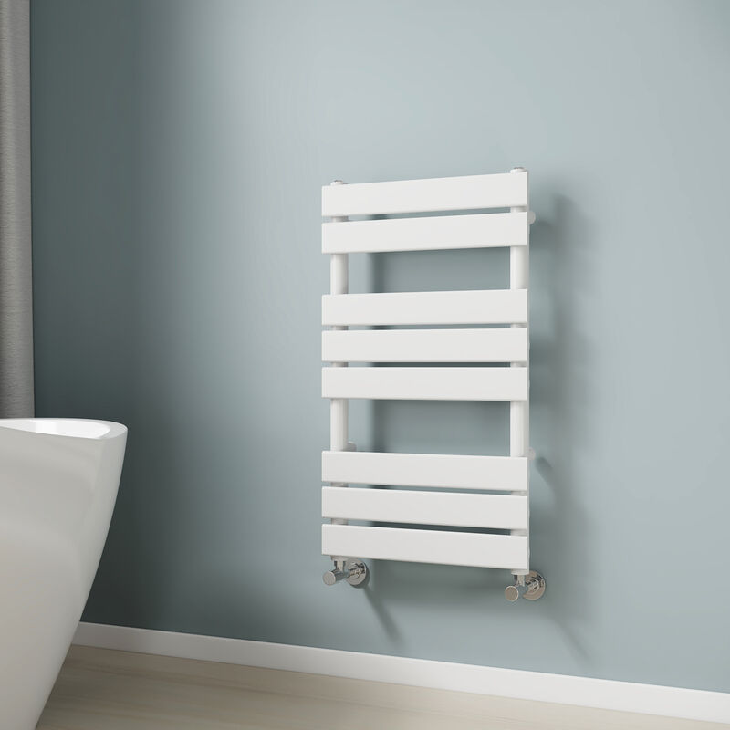 Heated Towel Rail Bathroom Radiator White Flat Panel Towel Radiator 800 x 450mm Ladder Radiator Warmer - Emke