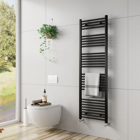 EMKE Heated Towel Rail Straight Black Towel Warmer 1600x500mm Central Heating Radiators for Bathroom Kitchen