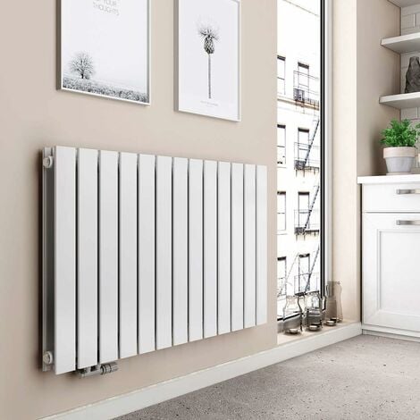EMKE Heizkörper Flach Design Paneelheizkörper Seitenanschluss Horizontal, Doppellagig, Weiß, 63x100cm, 1343W