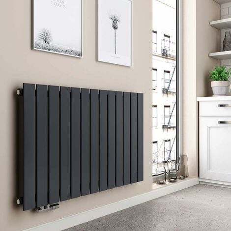 EMKE Heizkörper Flach Design Paneelheizkörper Seitenanschluss Horizontal, Einlagig, Anthrazit, 63x100cm, 730W