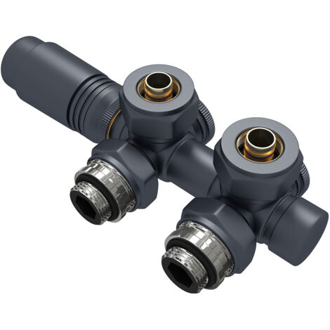 EMKE Heizkörper Multiblock Anthrazit Eck/Durchgang 50mm Inkl. Adapter für 15mm Kupfer & 16mm Pex Verbundrohr