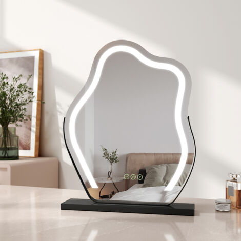 EMKE Hollywood Makeup Mirror for Dressing Table 45x55cm 360° Rotating Irregular Vanity Mirror with 3 Colours LED Variable Light