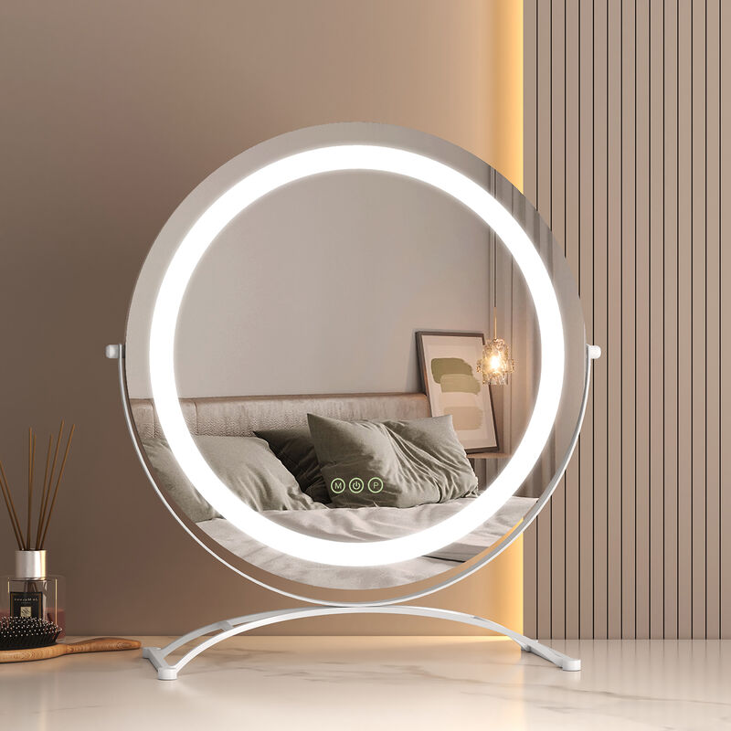 Emke - Hollywood Mirror 360° Rotation Dressing Table Mirror with Lights 3 Color Lighting Dimmable led Cosmetic Vanity Mirror White ф50cm