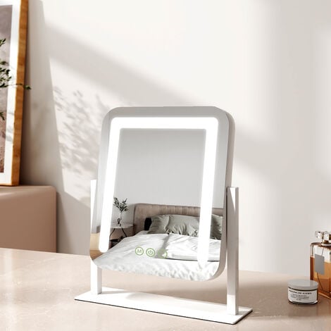 EMKE Hollywood Vanity Mirror with Lights Dressing Table Mirror with 7X Magnifier, 3 Color Lighting, Rotation and Memory Function, 30x23cm, White