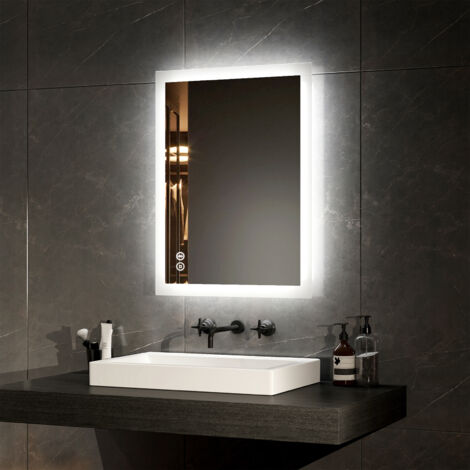 EMKE Illuminated Bathroom Mirror with Light Bathroom LED Mirror with Bluetooth Shaver Socket Demister 450x600mm